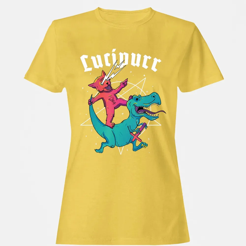 Lucipurr Satanic Cat Riding Trex Dinosaur Sigil Of Lucifer Women's T-shirt - 4