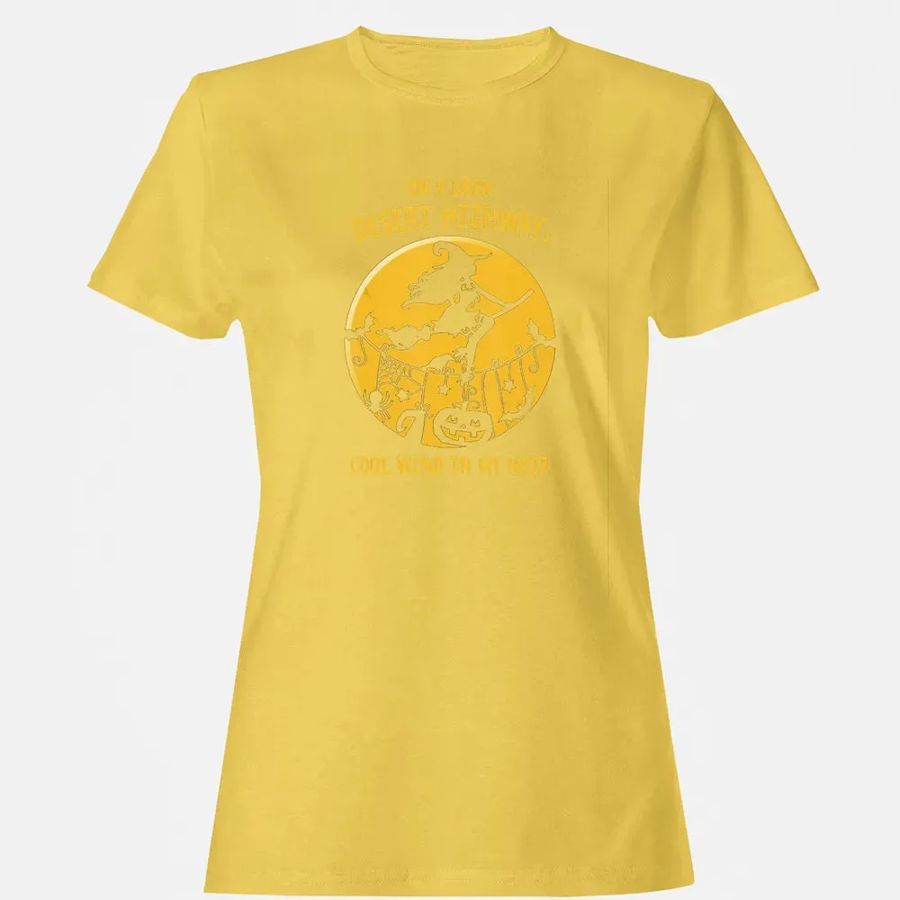 On A Dark Desert Highway Witch Cool Wind Halloween Women's T-shirt - 4