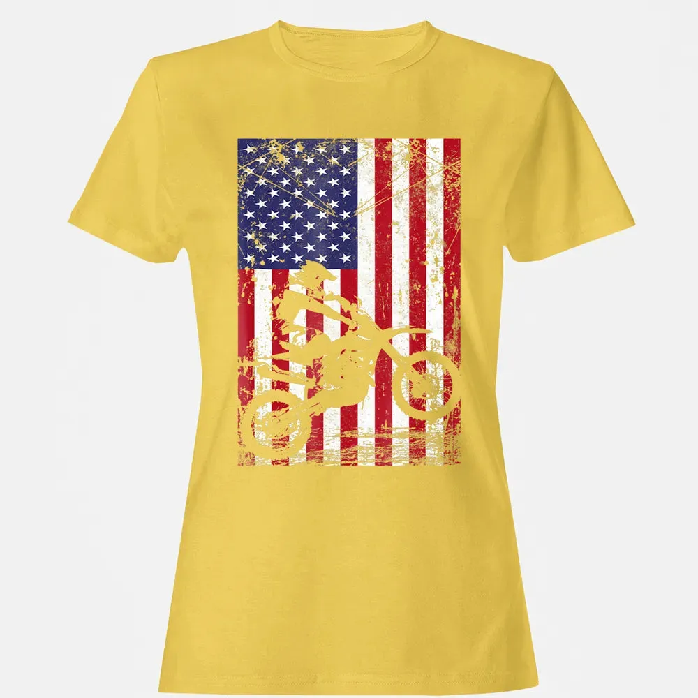 Dirt Bike American Flag  4th of july Women's T-shirt - 4