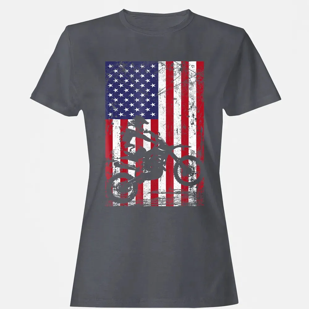 Dirt Bike American Flag  4th of july Women's T-shirt - 5