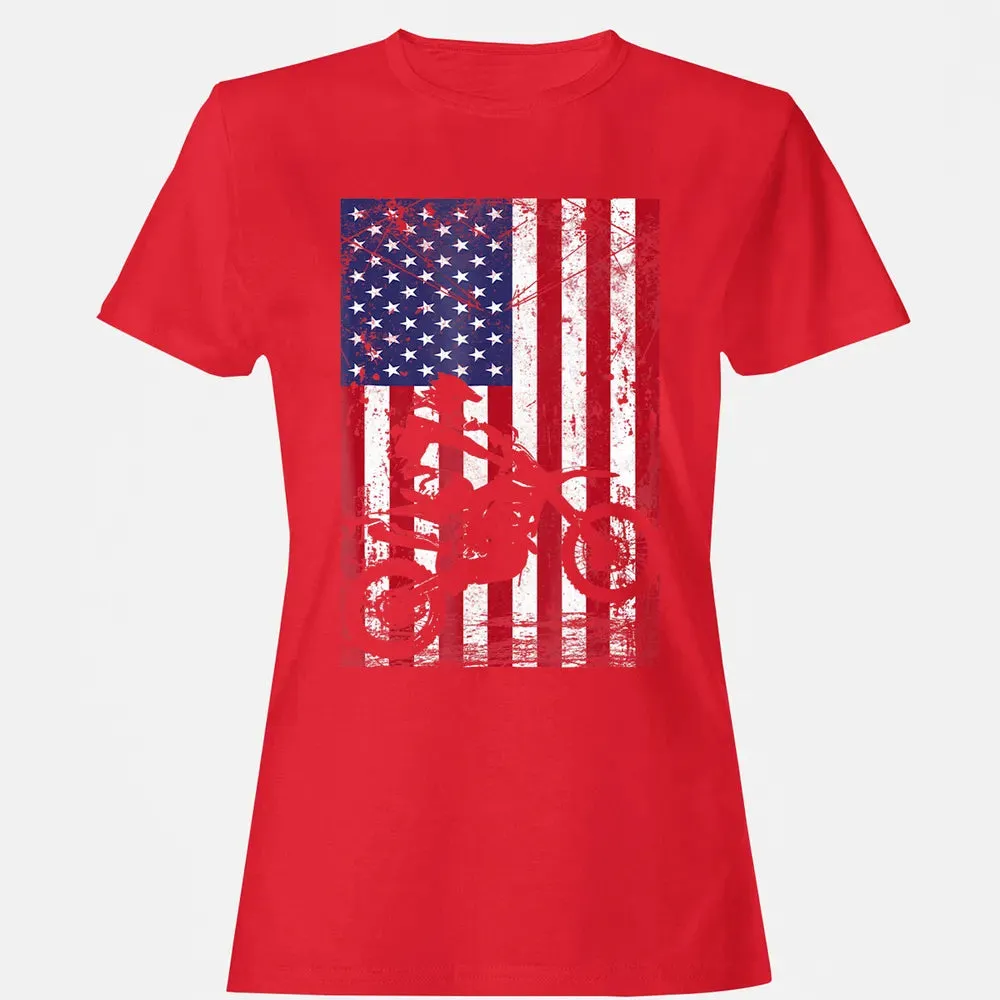 Dirt Bike American Flag  4th of july Women's T-shirt - 13