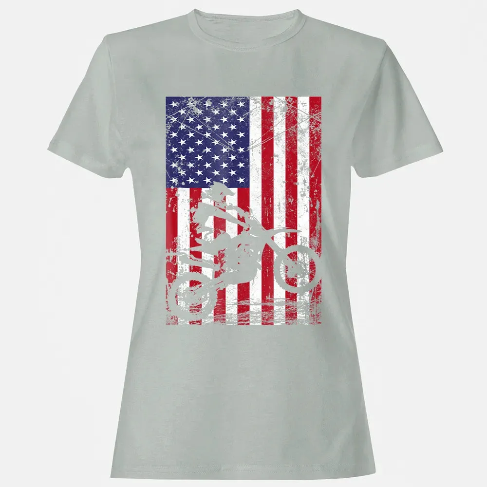 Dirt Bike American Flag  4th of july Women's T-shirt - 2