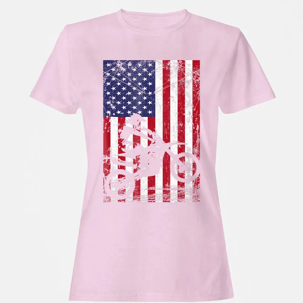 Dirt Bike American Flag  4th of july Women's T-shirt - 9