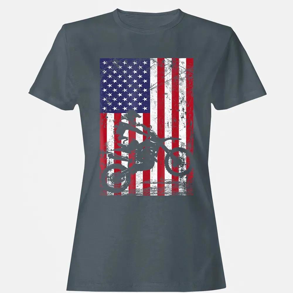 Dirt Bike American Flag  4th of july Women's T-shirt - 3