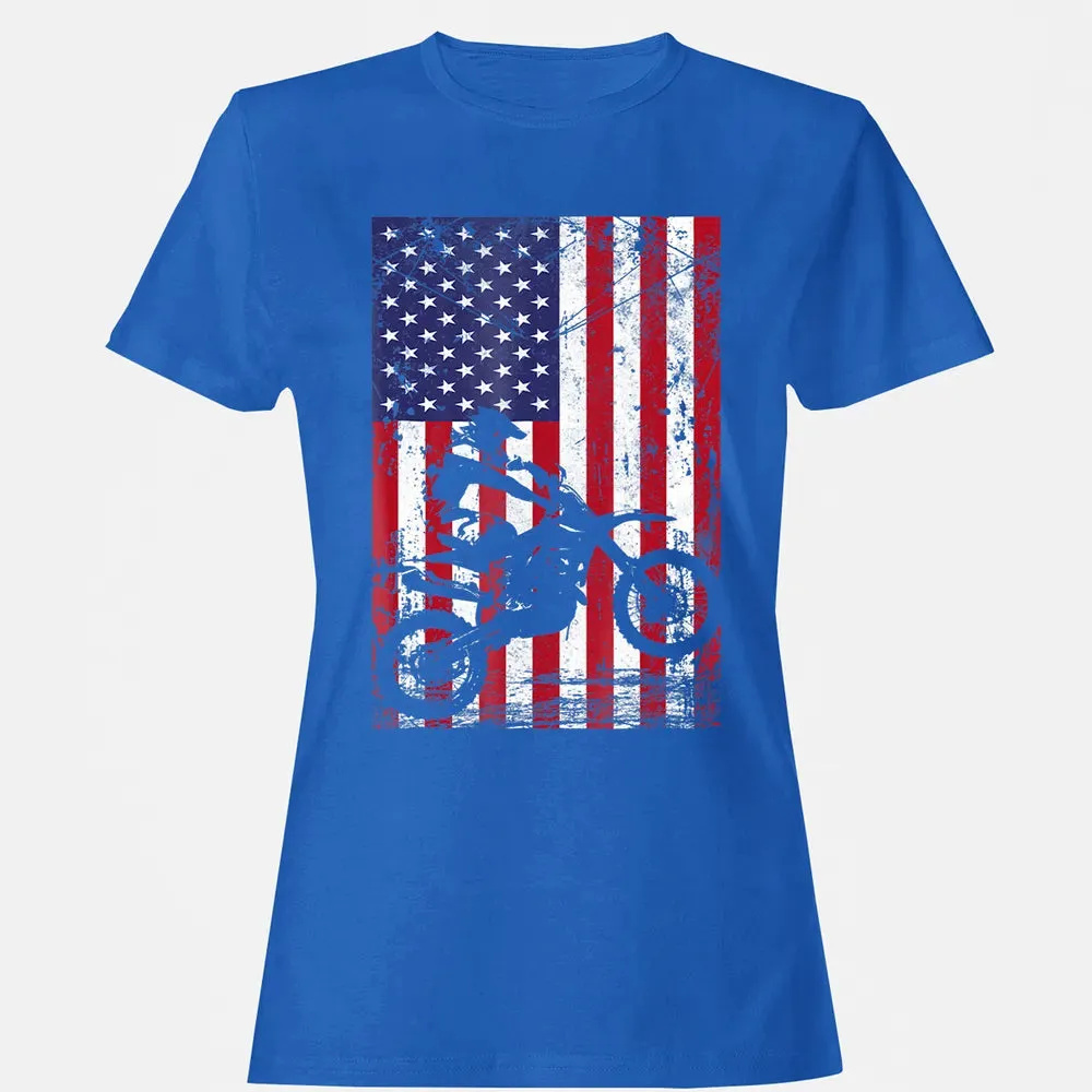 Dirt Bike American Flag  4th of july Women's T-shirt - 14