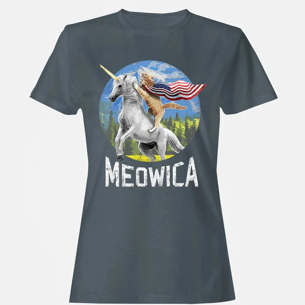 Meowica Unicorn Cat American Flag Patriotic 4th of July Kids Women's T-shirt - 3