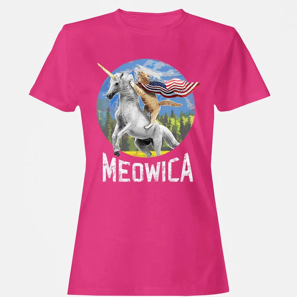 Meowica Unicorn Cat American Flag Patriotic 4th of July Kids Women's T-shirt - 6