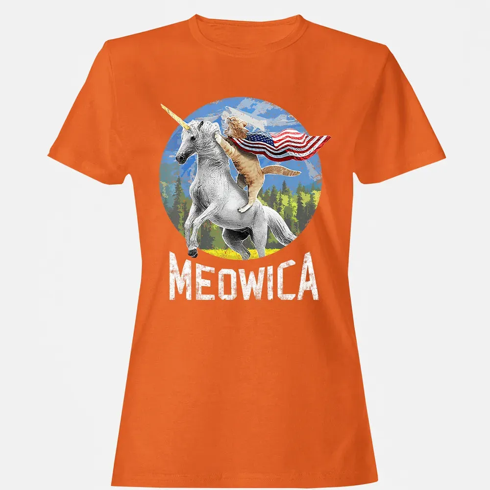 Meowica Unicorn Cat American Flag Patriotic 4th of July Kids Women's T-shirt - 11