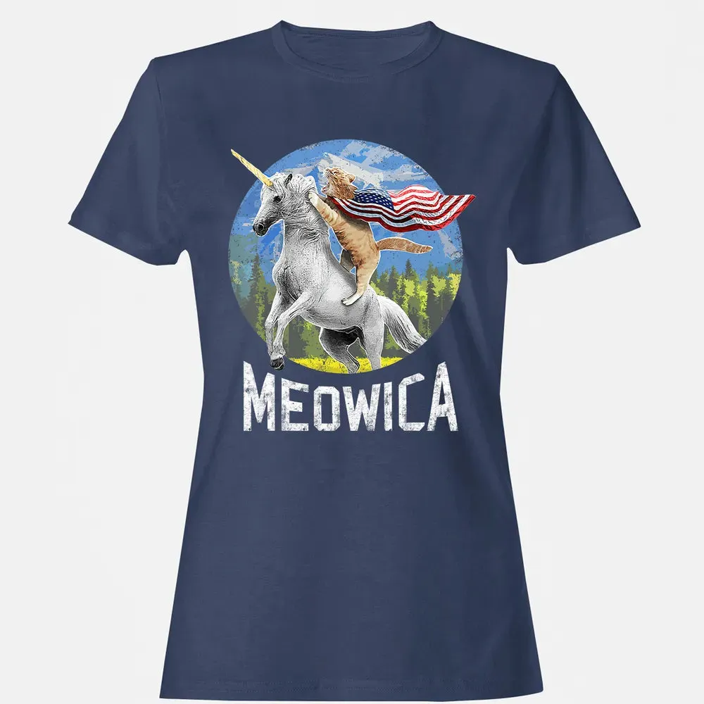 Meowica Unicorn Cat American Flag Patriotic 4th of July Kids Women's T-shirt - 10