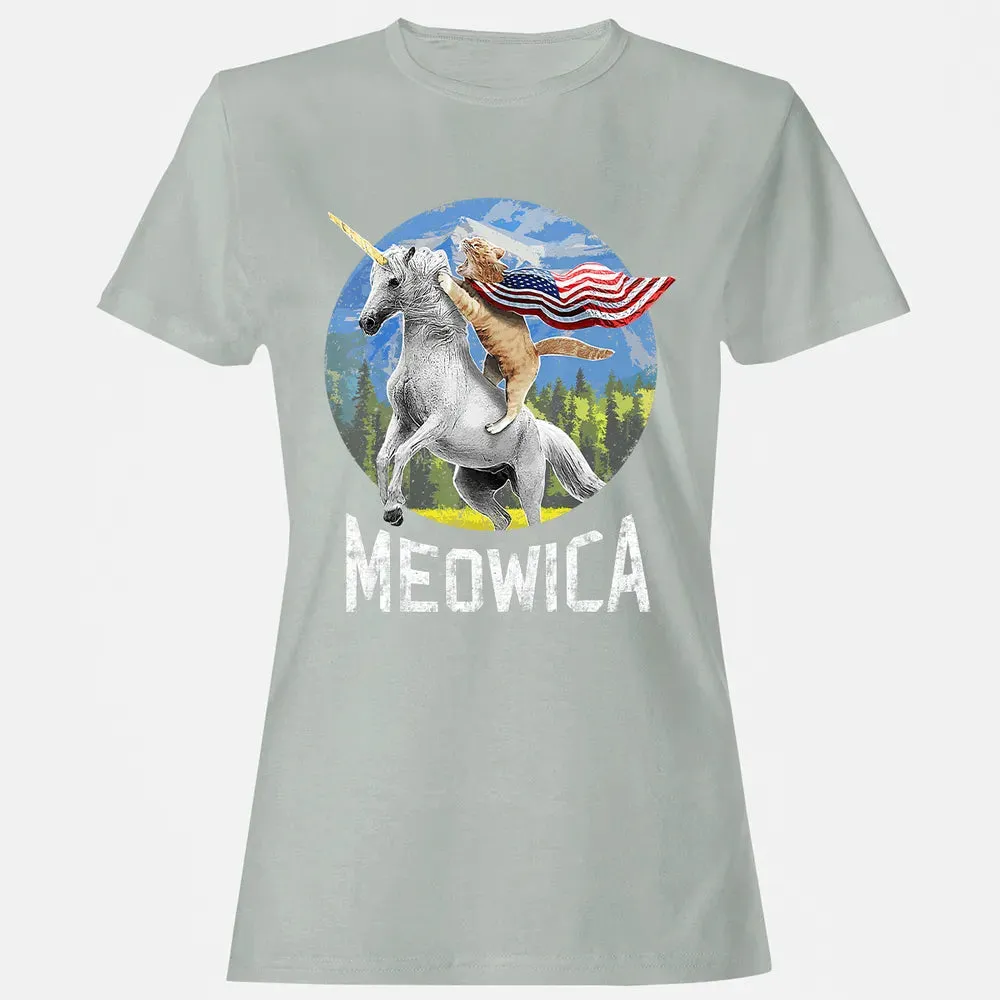 Meowica Unicorn Cat American Flag Patriotic 4th of July Kids Women's T-shirt - 2