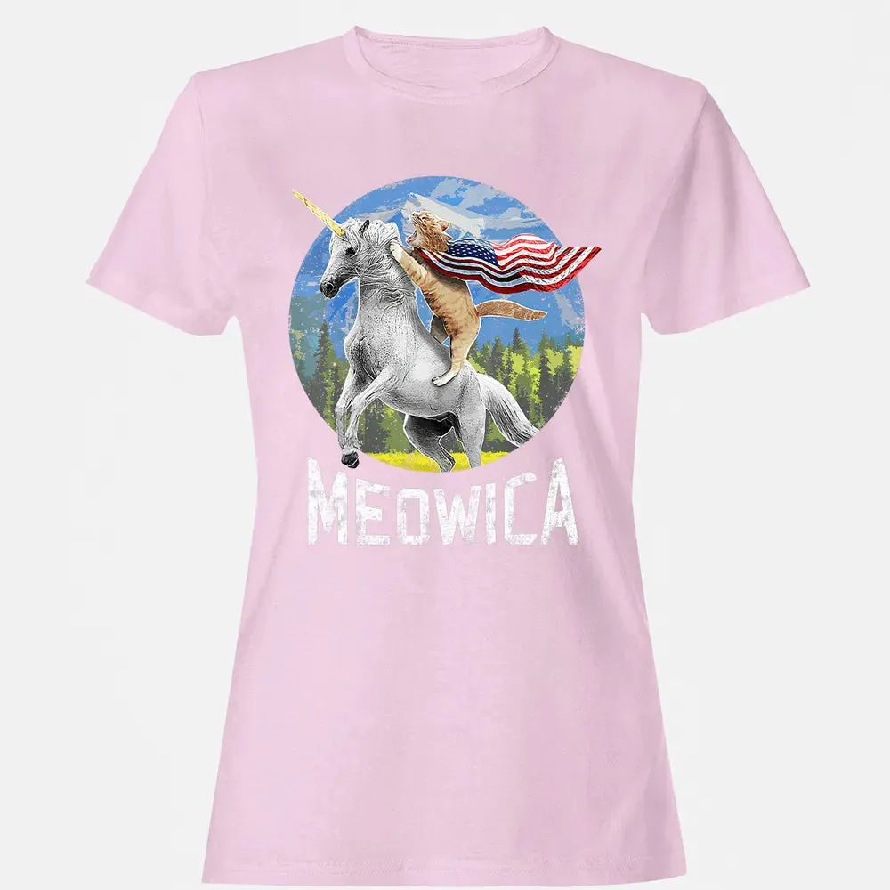 Meowica Unicorn Cat American Flag Patriotic 4th of July Kids Women's T-shirt - 9