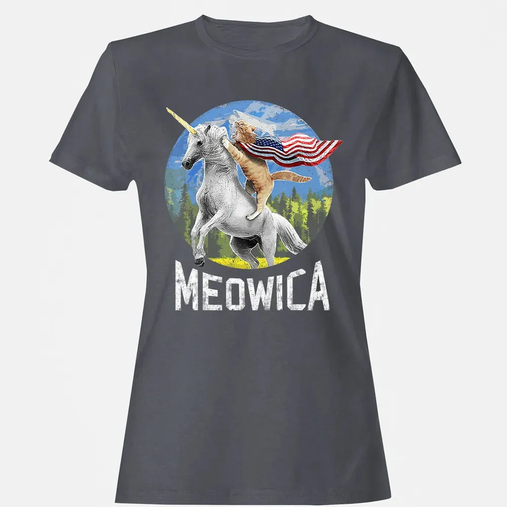 Meowica Unicorn Cat American Flag Patriotic 4th of July Kids Women's T-shirt - 5
