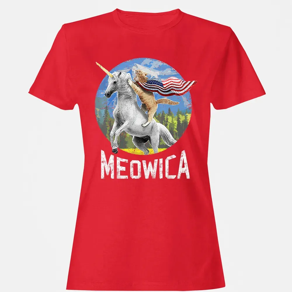 Meowica Unicorn Cat American Flag Patriotic 4th of July Kids Women's T-shirt - 13