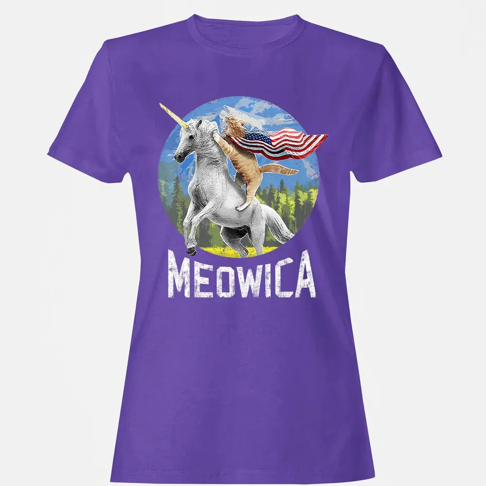 Meowica Unicorn Cat American Flag Patriotic 4th of July Kids Women's T-shirt - 12