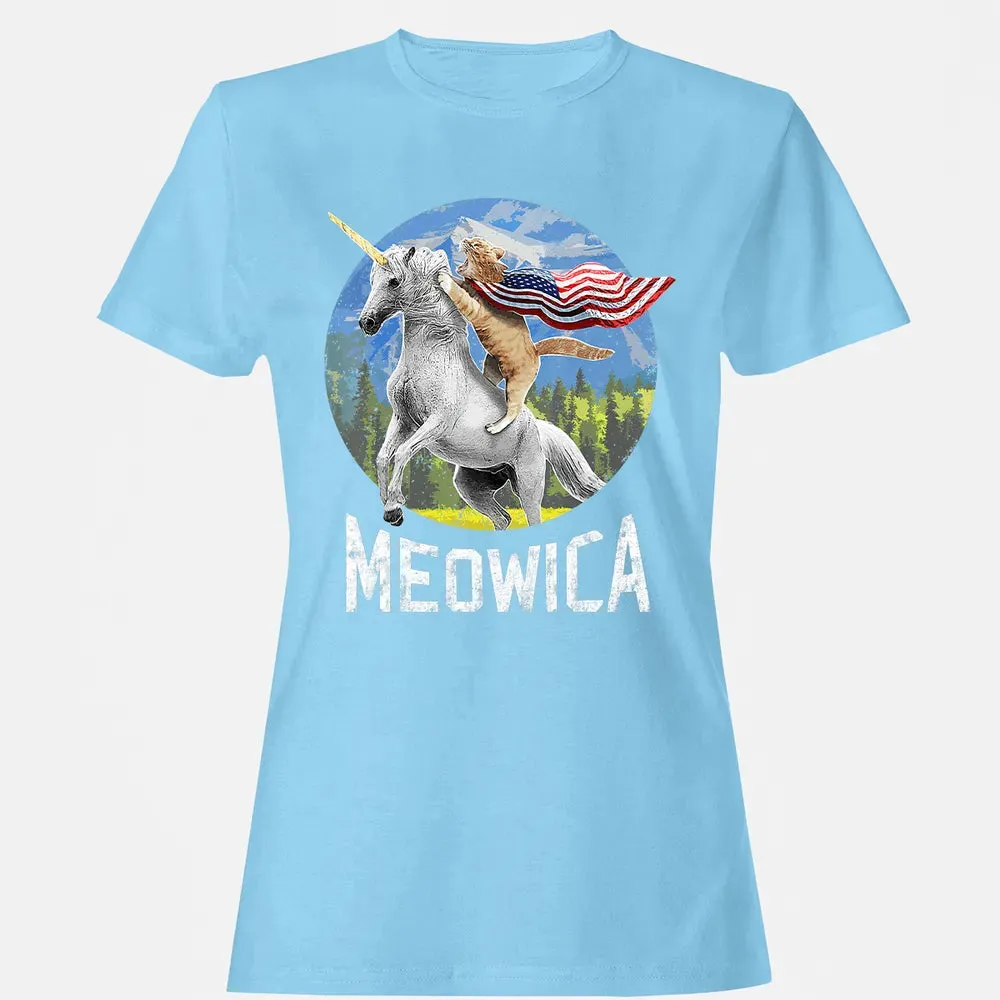 Meowica Unicorn Cat American Flag Patriotic 4th of July Kids Women's T-shirt - 8