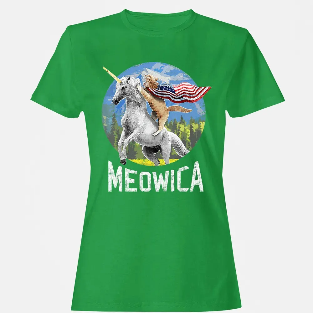 Meowica Unicorn Cat American Flag Patriotic 4th of July Kids Women's T-shirt - 7