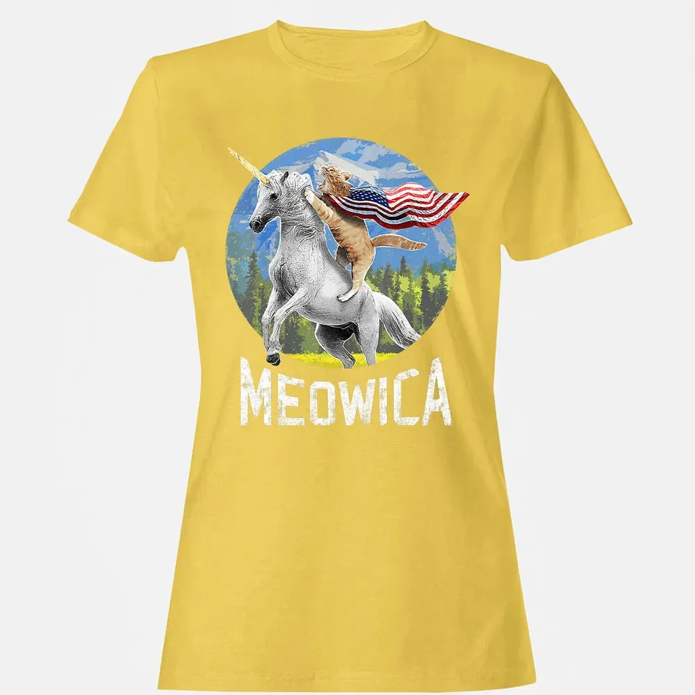 Meowica Unicorn Cat American Flag Patriotic 4th of July Kids Women's T-shirt - 4