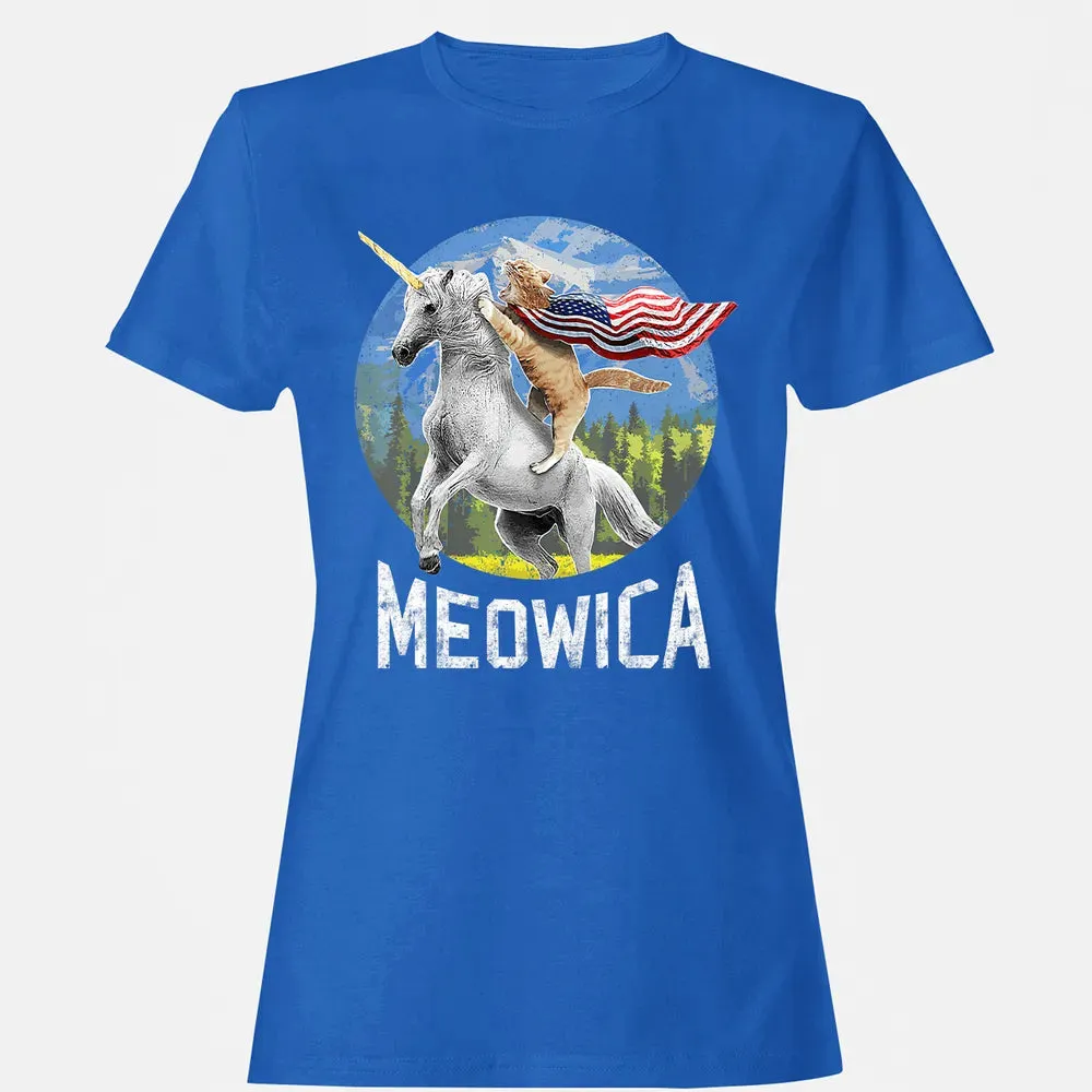 Meowica Unicorn Cat American Flag Patriotic 4th of July Kids Women's T-shirt - 14