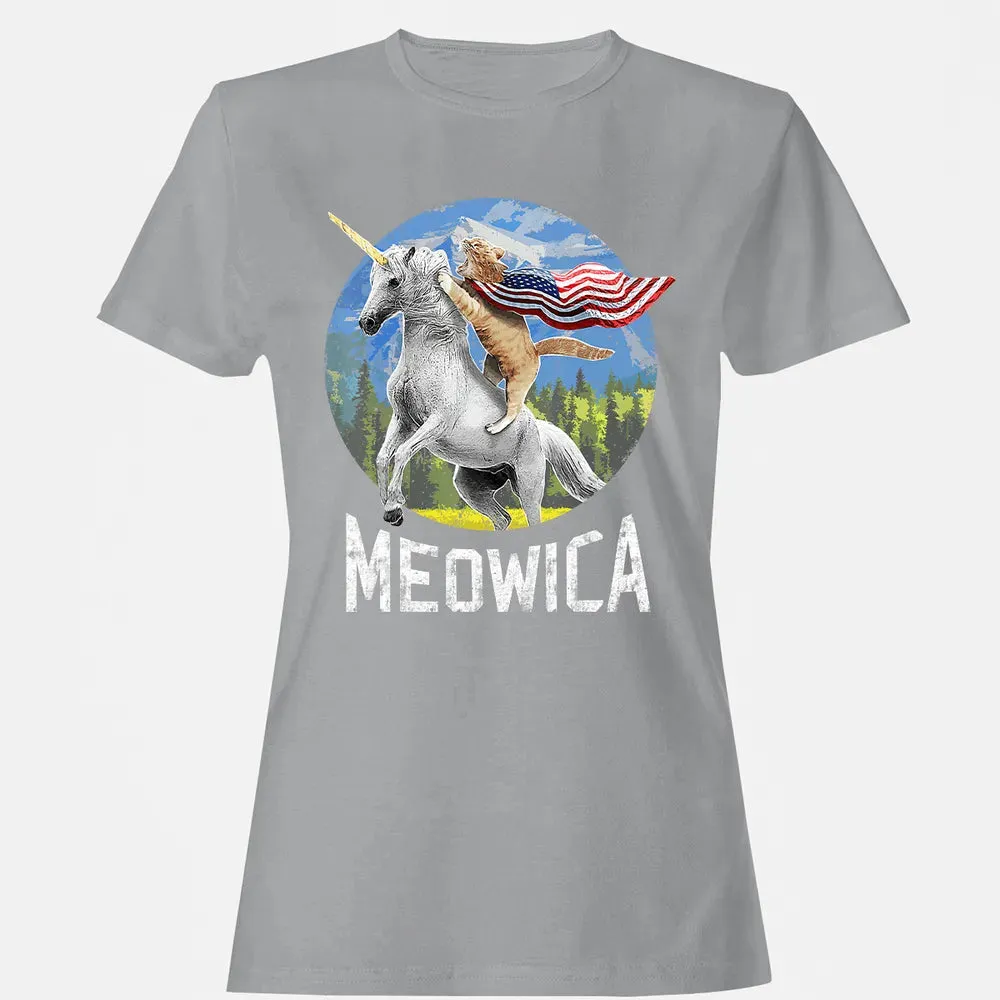 Meowica Unicorn Cat American Flag Patriotic 4th of July Kids Women's T-shirt - 15