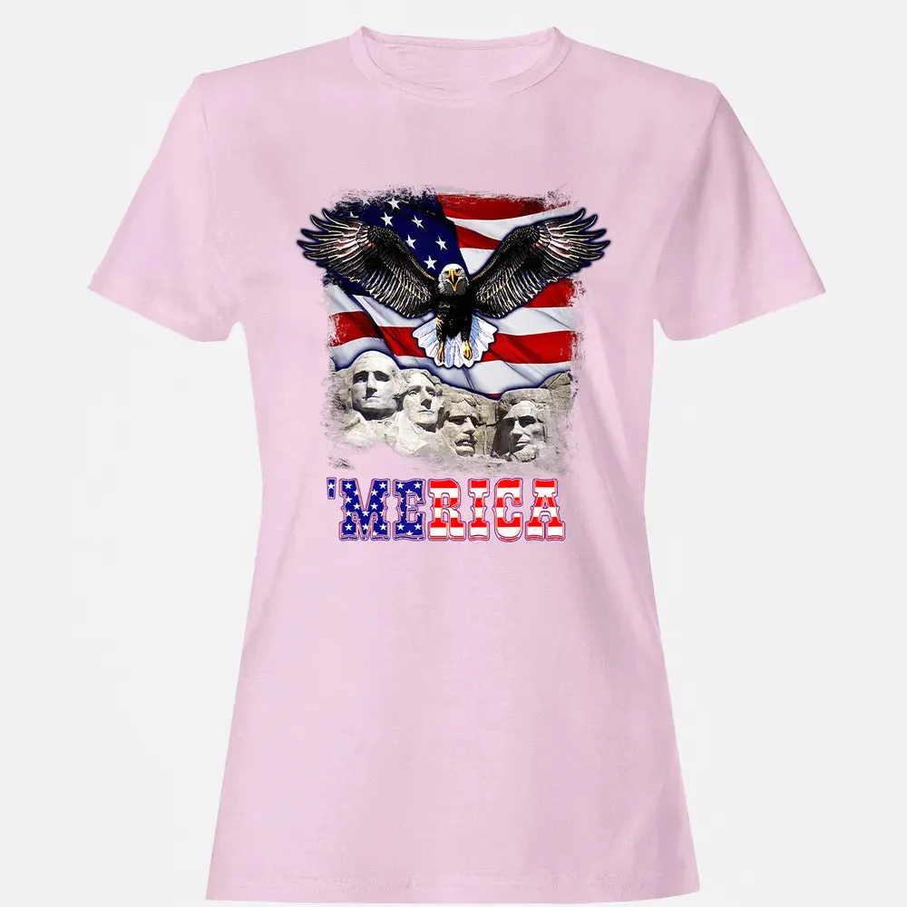 Merica 4th Of July American Flag Mount Rushmore Bald Eagle Women's T-shirt - 9