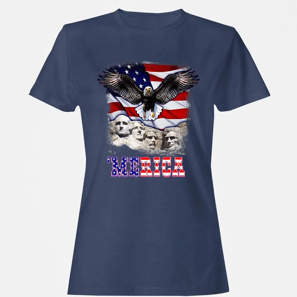 Merica 4th Of July American Flag Mount Rushmore Bald Eagle Women's T-shirt - 10