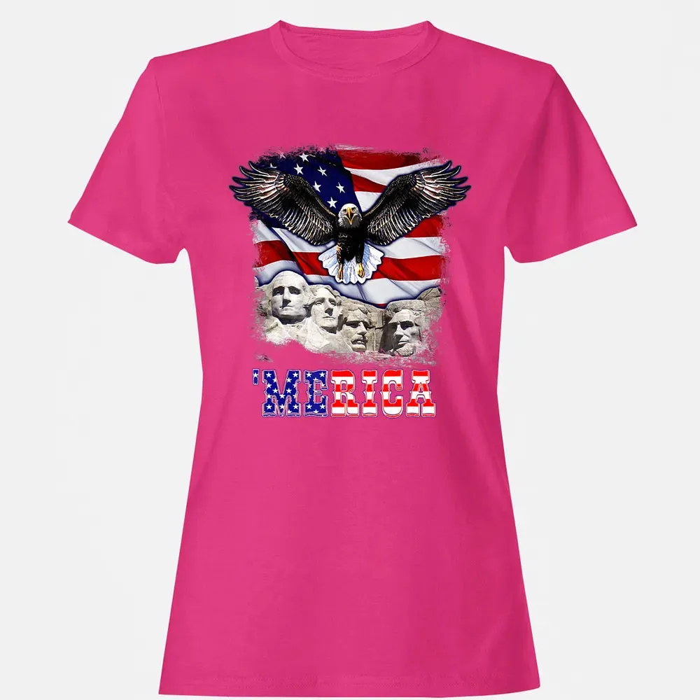 Merica 4th Of July American Flag Mount Rushmore Bald Eagle Women's T-shirt - 6