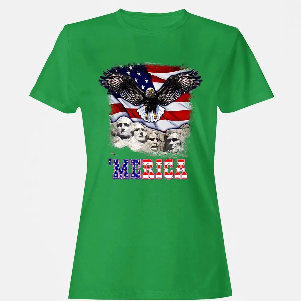Merica 4th Of July American Flag Mount Rushmore Bald Eagle Women's T-shirt - 7