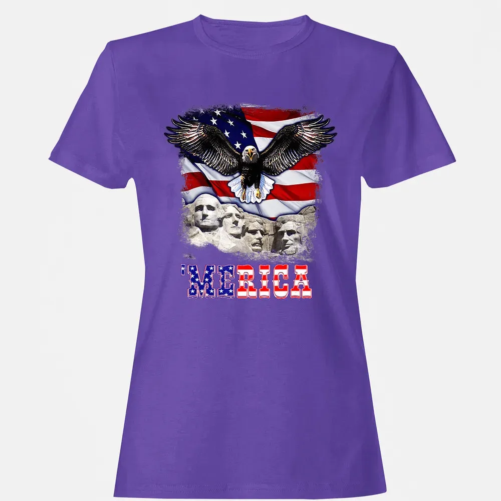 Merica 4th Of July American Flag Mount Rushmore Bald Eagle Women's T-shirt - 12