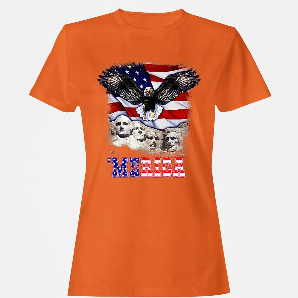 Merica 4th Of July American Flag Mount Rushmore Bald Eagle Women's T-shirt - 11