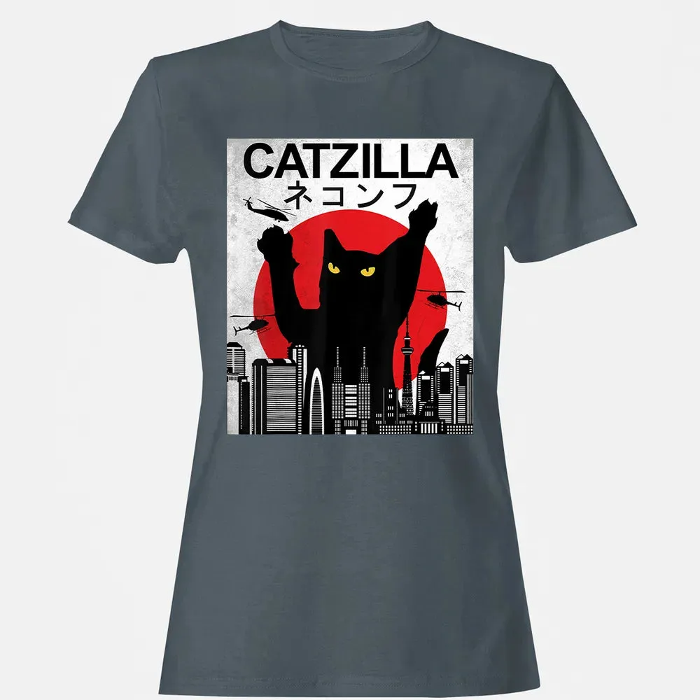 Vintage Catzilla   Japanese Cat Style   Retro Sunset Kitten Women's T-shirt - 3