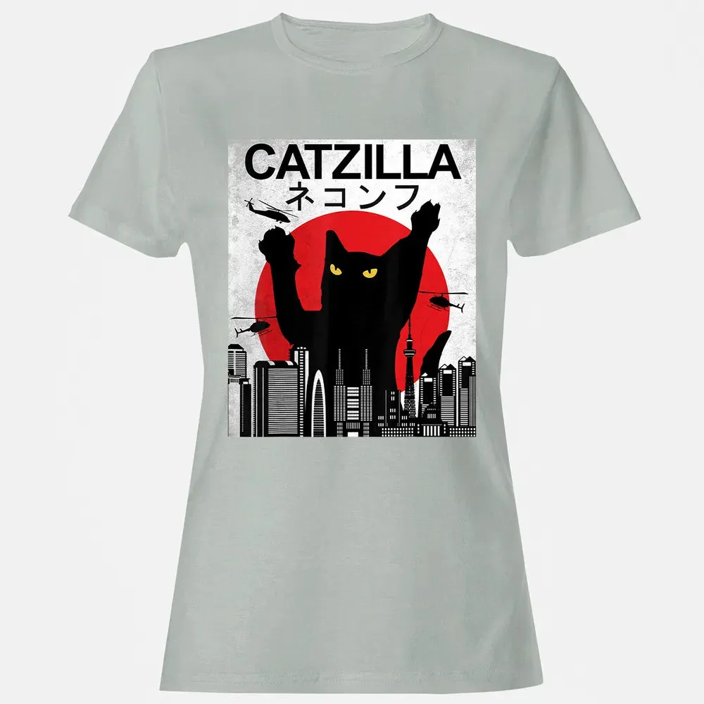 Vintage Catzilla   Japanese Cat Style   Retro Sunset Kitten Women's T-shirt - 2