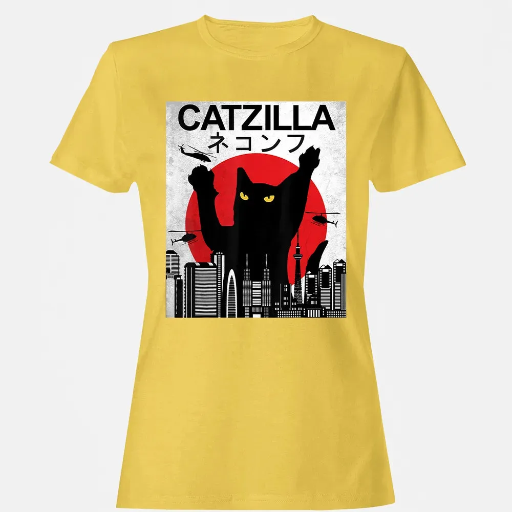Vintage Catzilla   Japanese Cat Style   Retro Sunset Kitten Women's T-shirt - 4