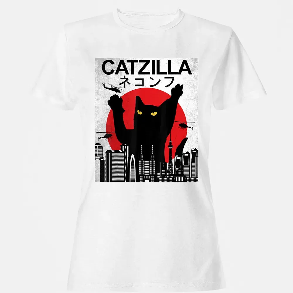 Vintage Catzilla   Japanese Cat Style   Retro Sunset Kitten Women's T-shirt - 16
