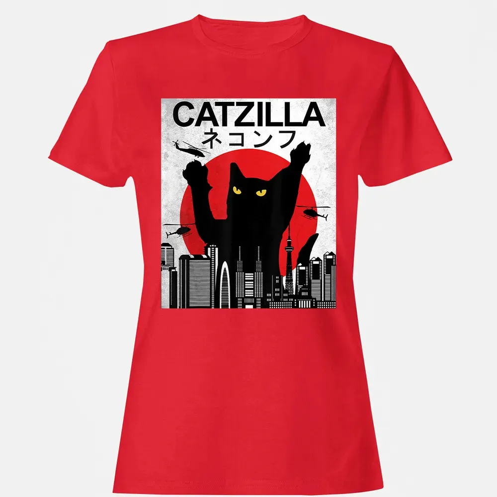 Vintage Catzilla   Japanese Cat Style   Retro Sunset Kitten Women's T-shirt - 13