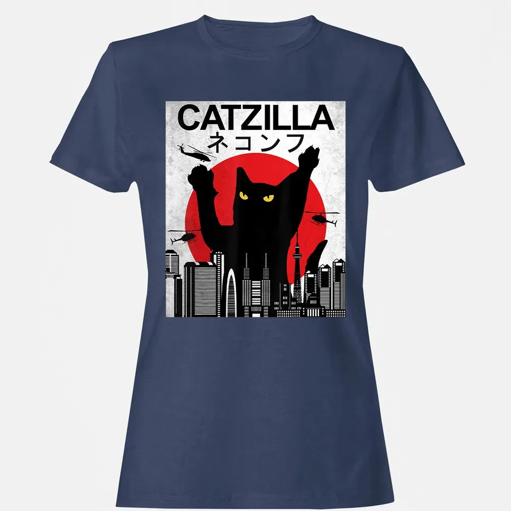 Vintage Catzilla   Japanese Cat Style   Retro Sunset Kitten Women's T-shirt - 10