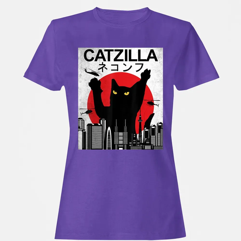 Vintage Catzilla   Japanese Cat Style   Retro Sunset Kitten Women's T-shirt - 12