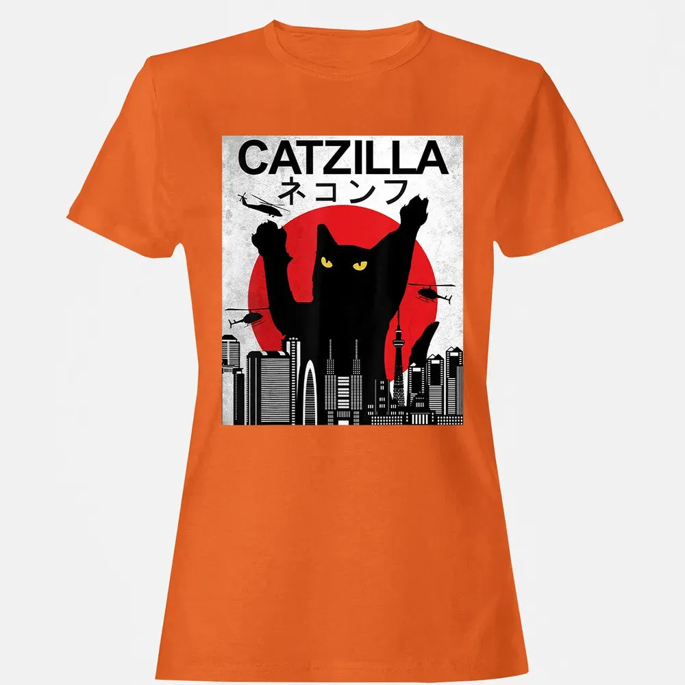 Vintage Catzilla   Japanese Cat Style   Retro Sunset Kitten Women's T-shirt - 11