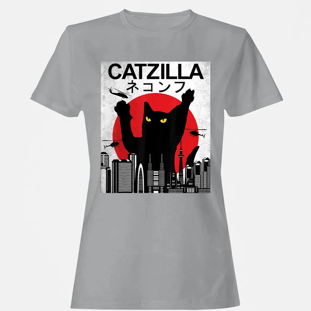 Vintage Catzilla   Japanese Cat Style   Retro Sunset Kitten Women's T-shirt - 15