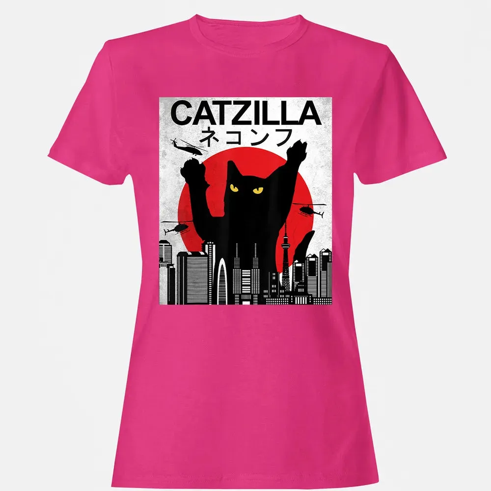 Vintage Catzilla   Japanese Cat Style   Retro Sunset Kitten Women's T-shirt - 6