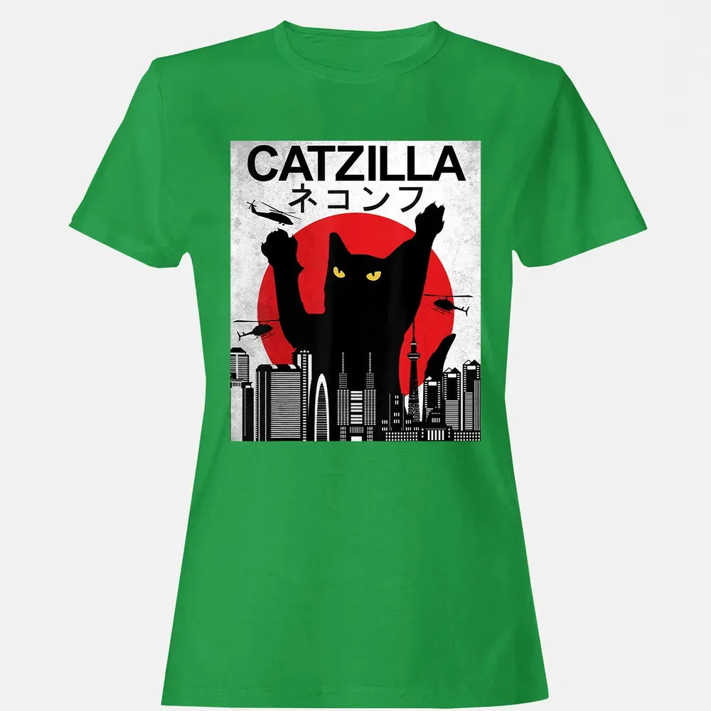 Vintage Catzilla   Japanese Cat Style   Retro Sunset Kitten Women's T-shirt - 7