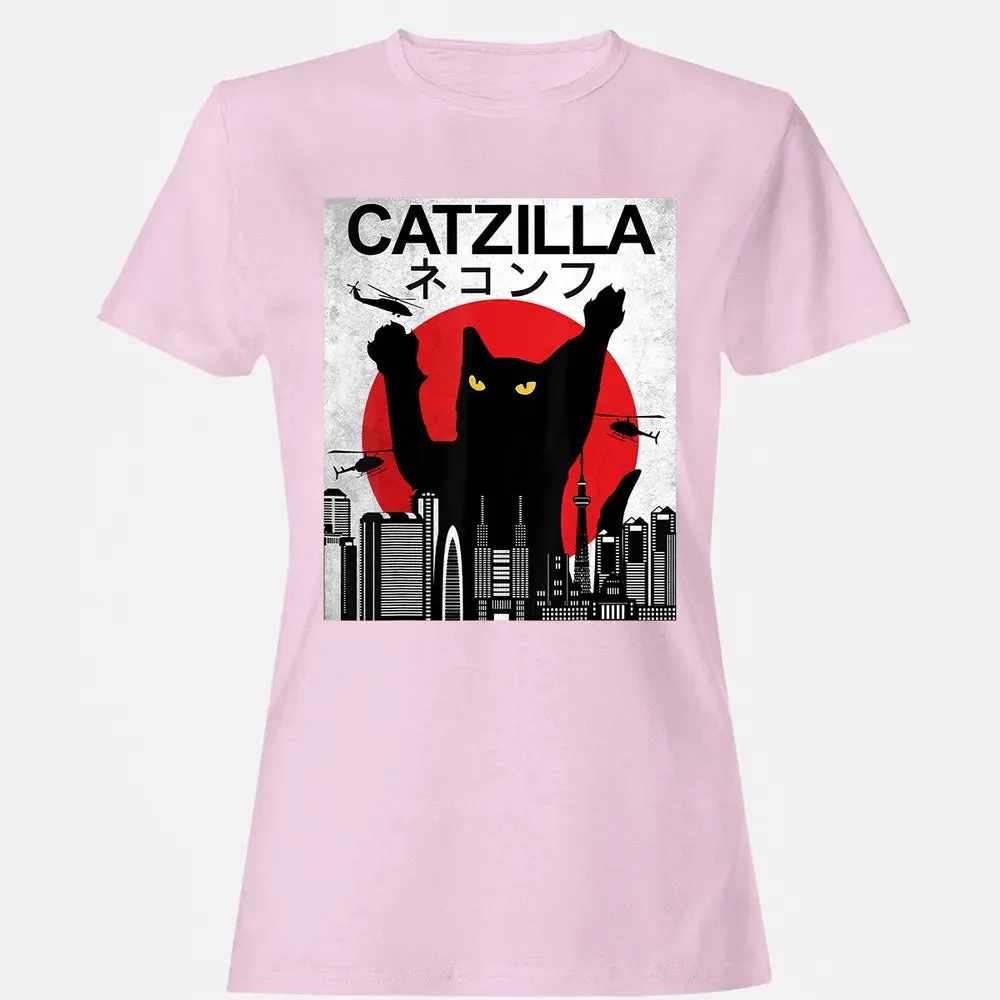 Vintage Catzilla   Japanese Cat Style   Retro Sunset Kitten Women's T-shirt - 9