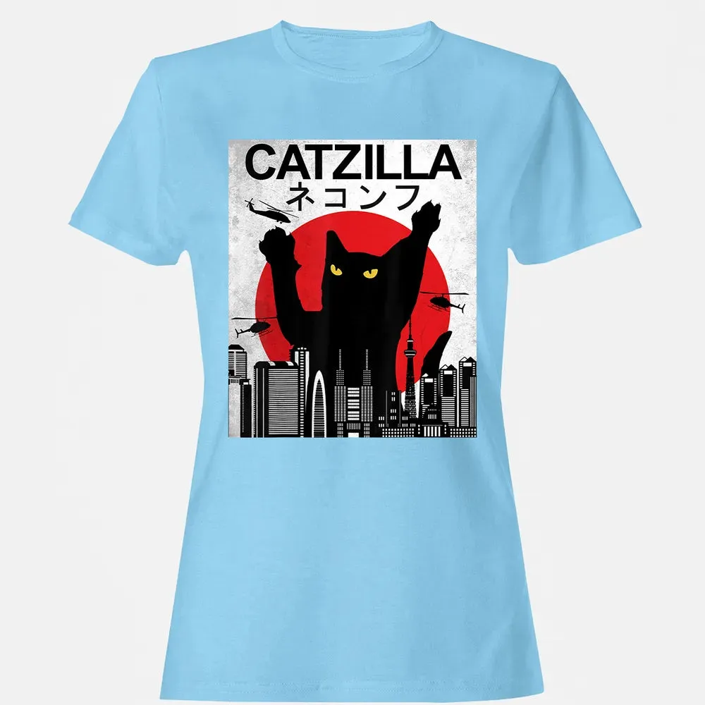 Vintage Catzilla   Japanese Cat Style   Retro Sunset Kitten Women's T-shirt - 8