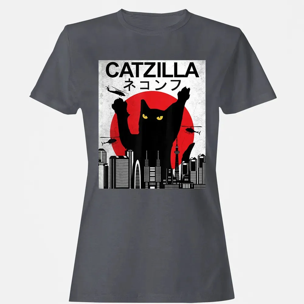 Vintage Catzilla   Japanese Cat Style   Retro Sunset Kitten Women's T-shirt - 5