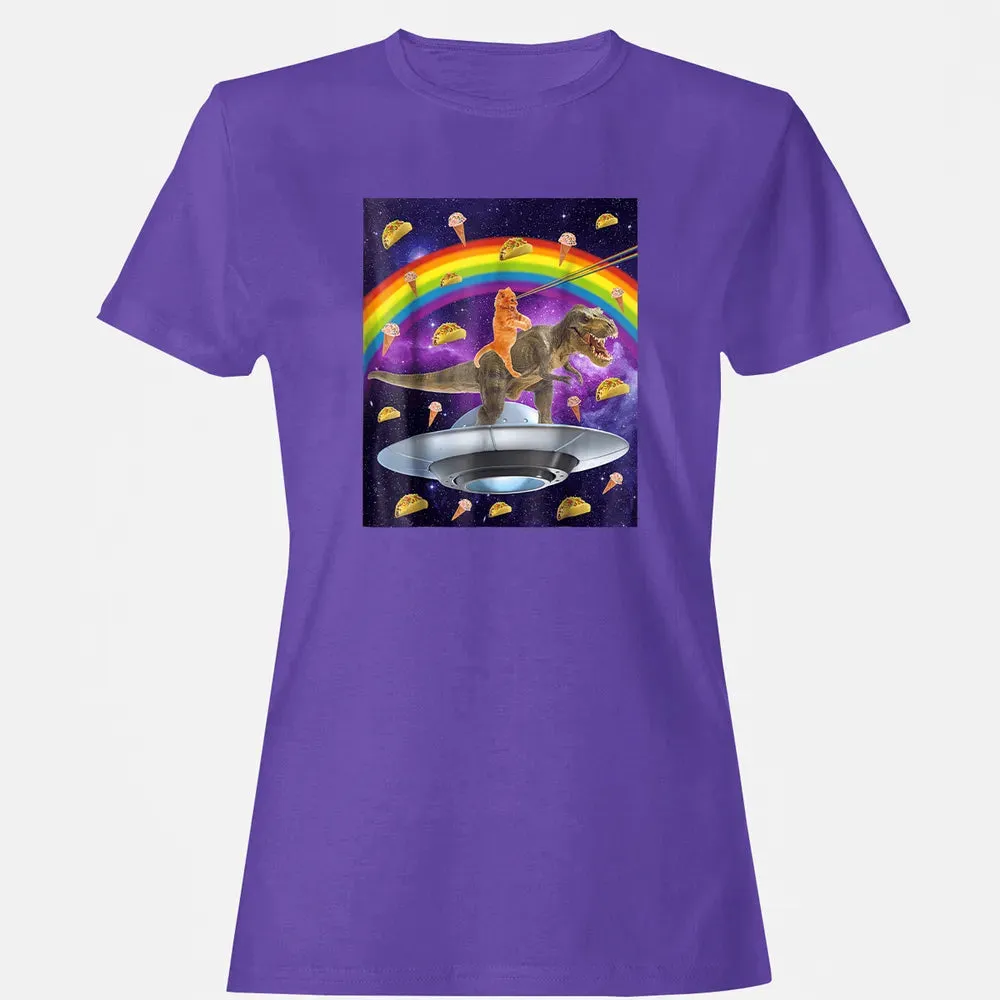 Taco Kitty Rainbow Laser Eye T Rex Riding Space Ca Women's T-shirt - 12