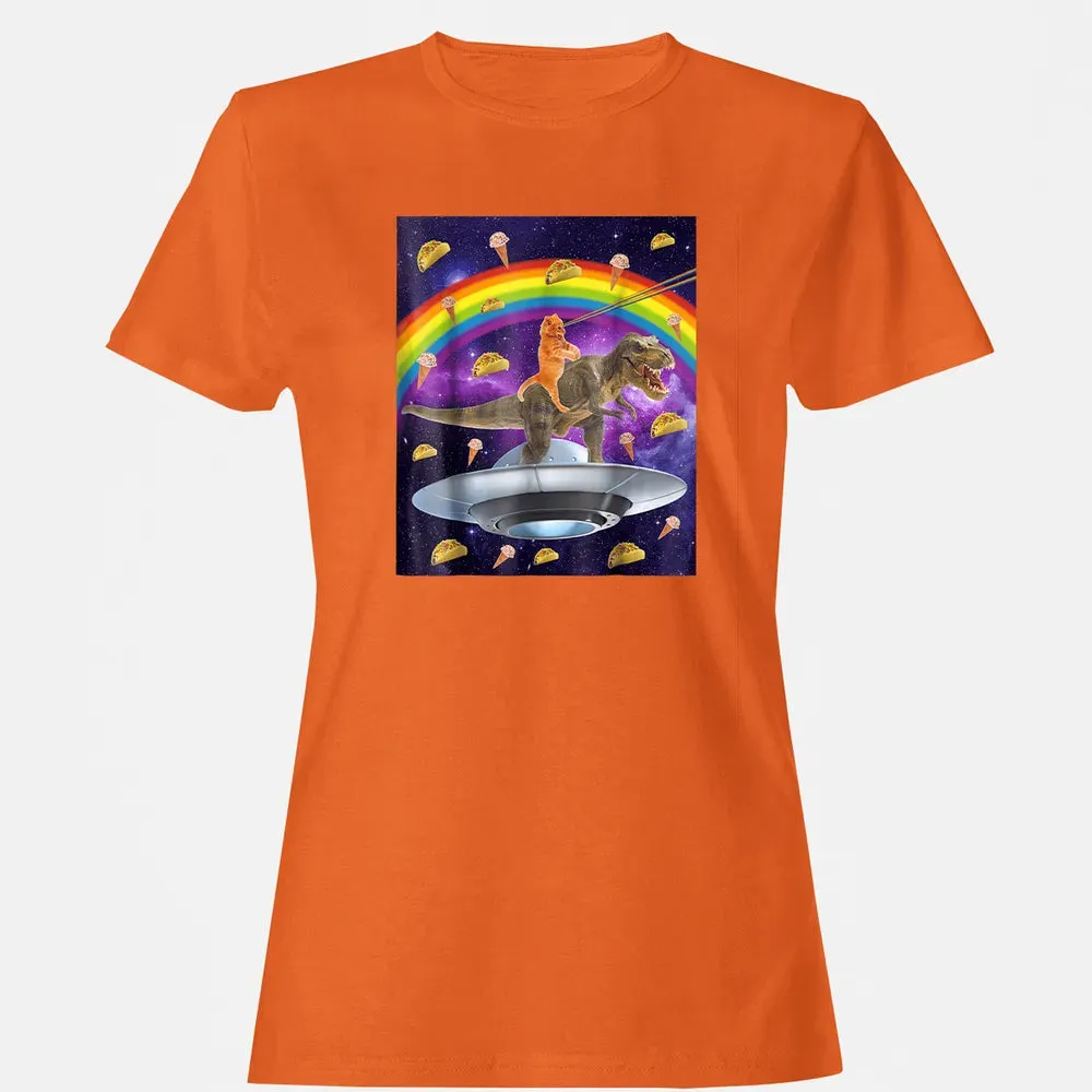 Taco Kitty Rainbow Laser Eye T Rex Riding Space Ca Women's T-shirt - 11