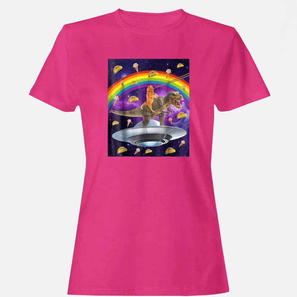 Taco Kitty Rainbow Laser Eye T Rex Riding Space Ca Women's T-shirt - 6