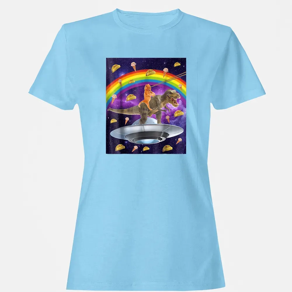 Taco Kitty Rainbow Laser Eye T Rex Riding Space Ca Women's T-shirt - 8
