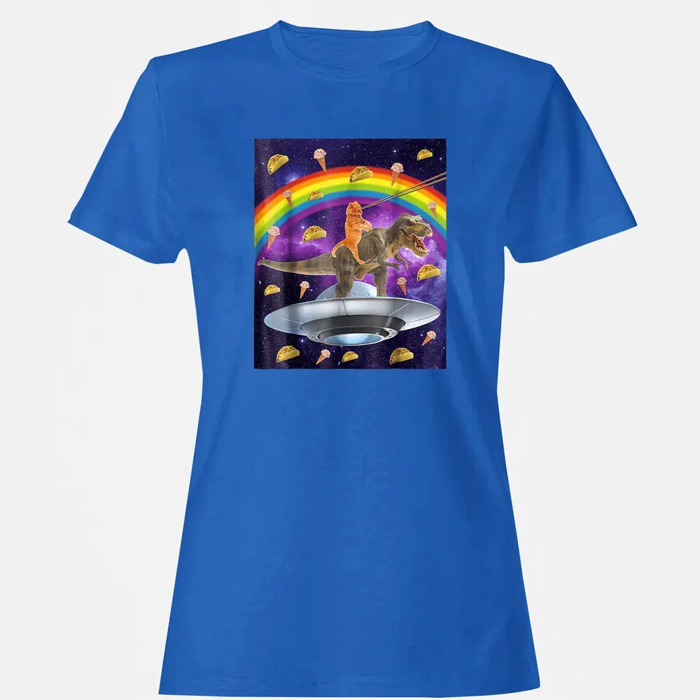 Taco Kitty Rainbow Laser Eye T Rex Riding Space Ca Women's T-shirt - 14