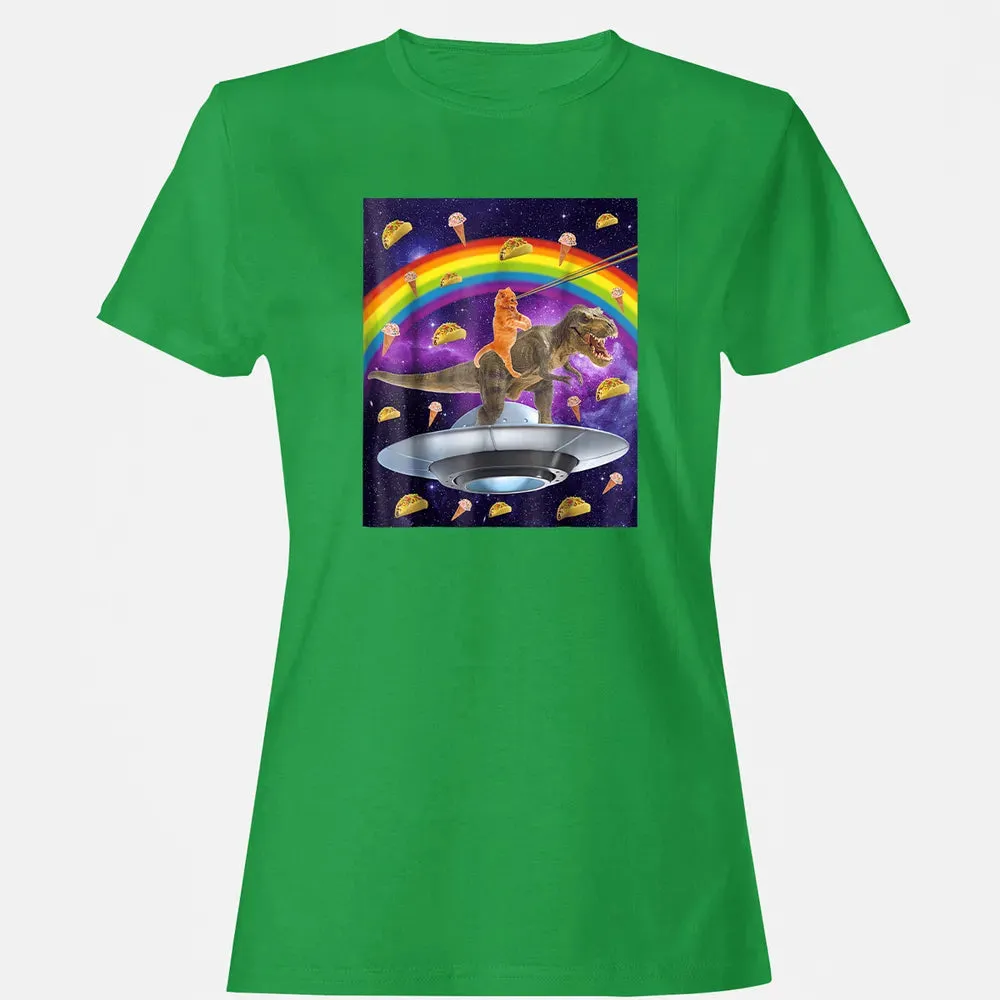 Taco Kitty Rainbow Laser Eye T Rex Riding Space Ca Women's T-shirt - 7