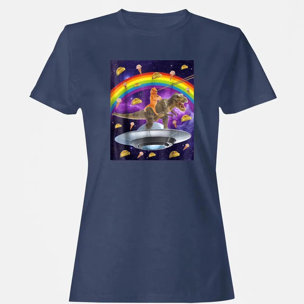Taco Kitty Rainbow Laser Eye T Rex Riding Space Ca Women's T-shirt - 10